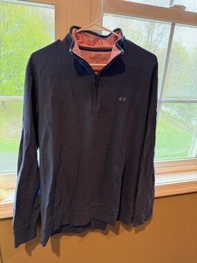 Vineyard Vines Navy Quarter-Zip with Pink Lined Collar